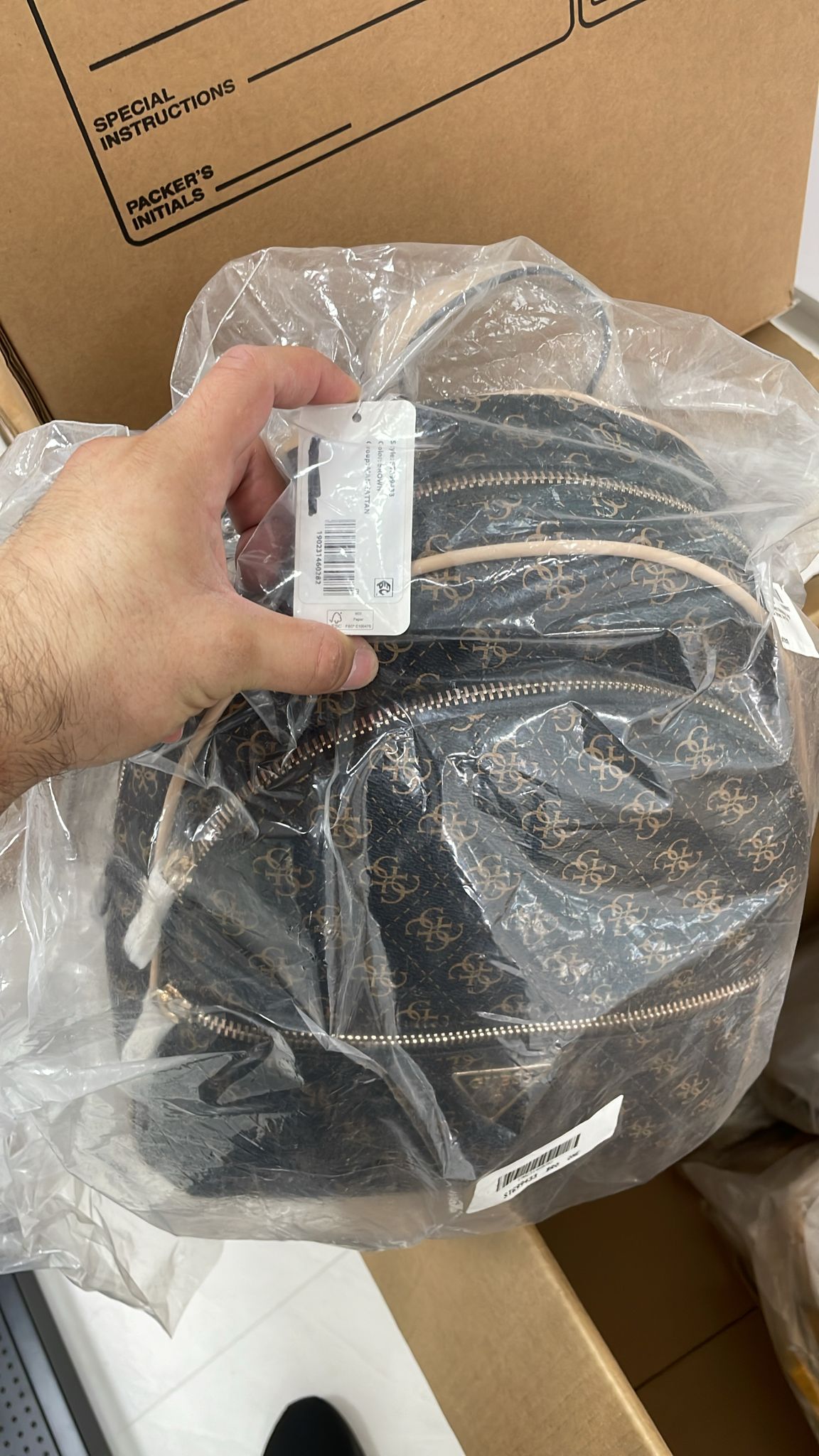 Guess Manhattan Logo Large Backpack- Brown