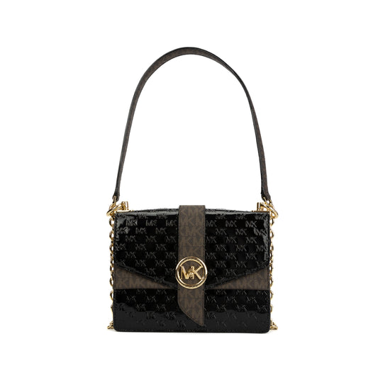 Michael Kors Greenwich Extra-Small Logo Embossed Patent Leather Crossbody Bag - Black/Acorn