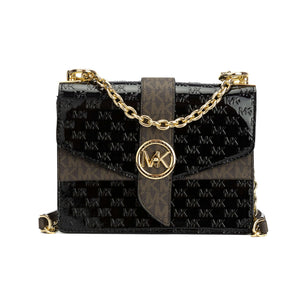 Michael Kors Greenwich Extra-Small Logo Embossed Patent Leather Crossbody Bag - Black/Acorn - www.unoo.com