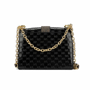 Michael Kors Greenwich Extra-Small Logo Embossed Patent Leather Crossbody Bag - Black/Acorn - www.unoo.com