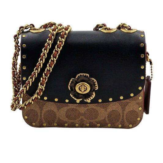 Coach Madison Shoulder Bag 16 In Signature Canvas With Rivets - Tan Rust/Black - 195031150036