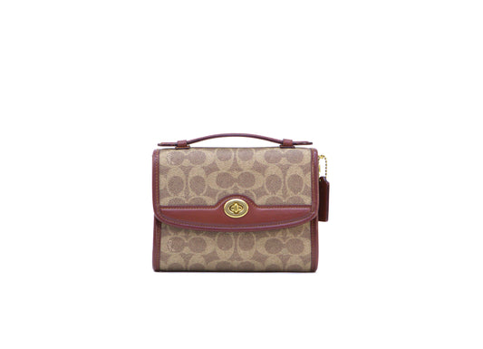 Coach Kip Turnlock Crossbody In Signature Canvas -Tan/Rust