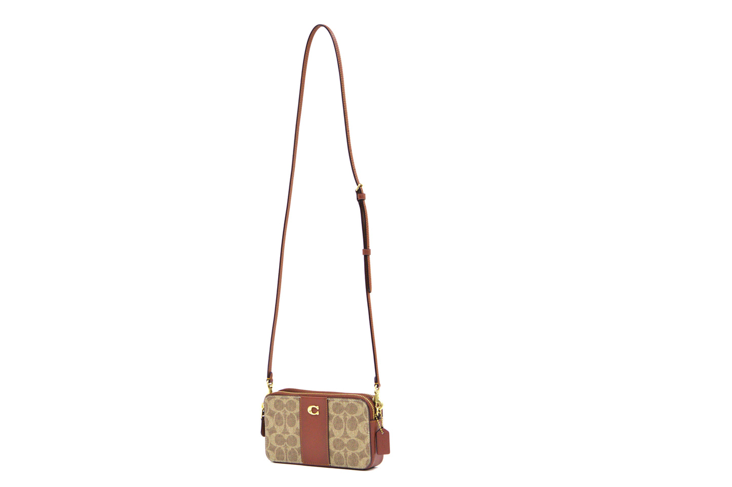 Coach Card Case Signature Kira Crossbody - Tan/Rust