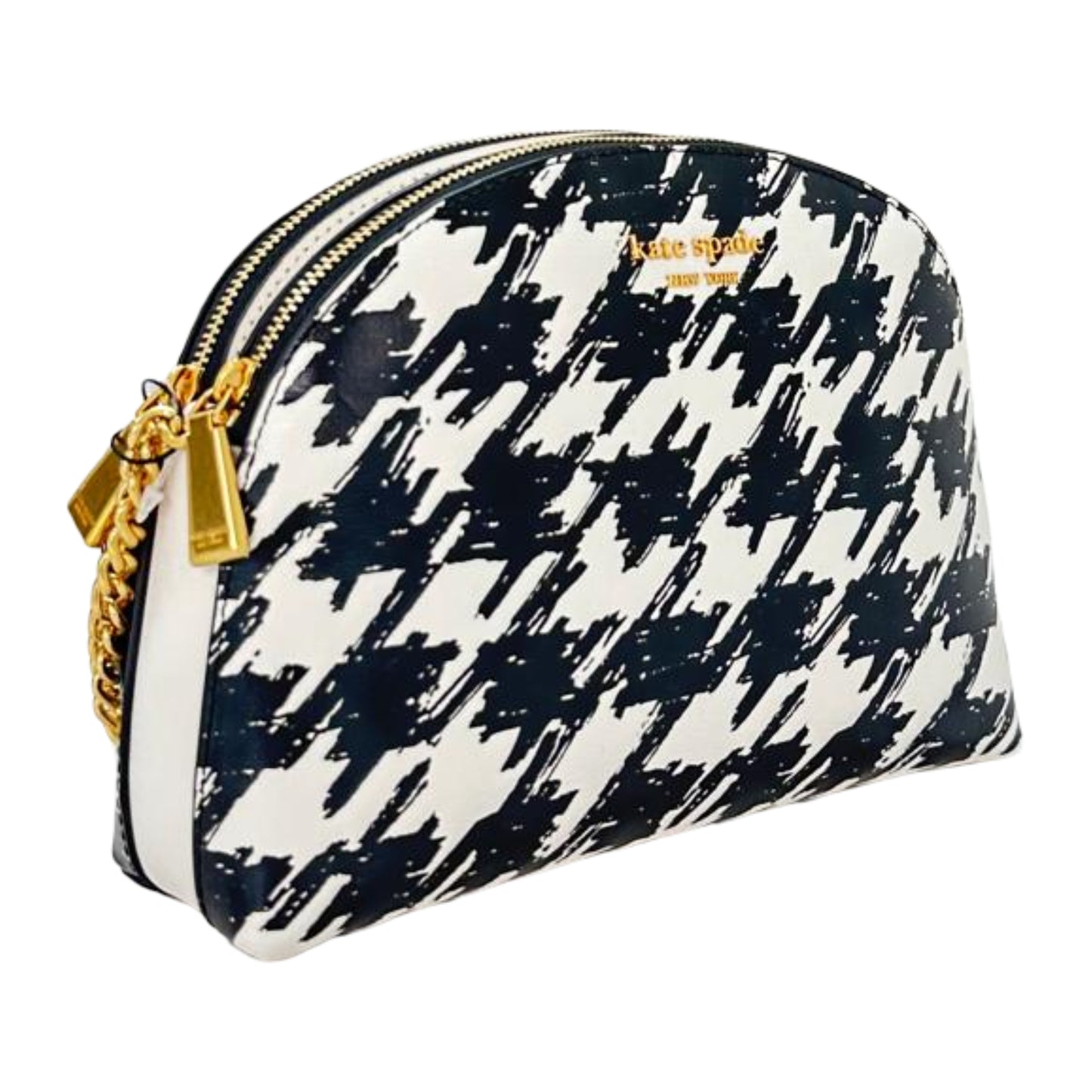 Kate Spade Morgan Leather Painterly Houndstooth Crossbody - Black White Gold