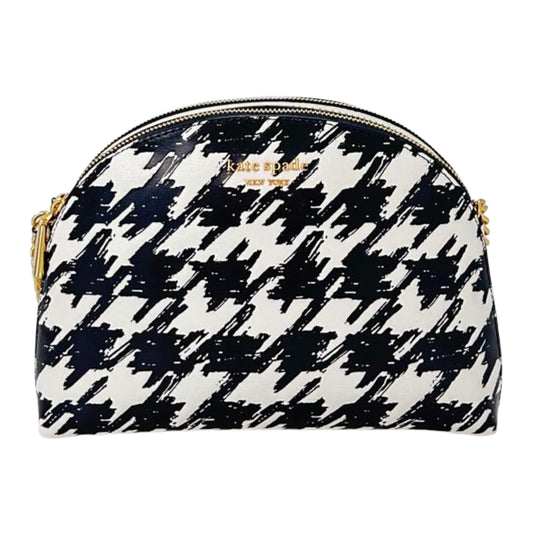 Kate Spade Morgan Leather Painterly Houndstooth Crossbody - Black White Gold