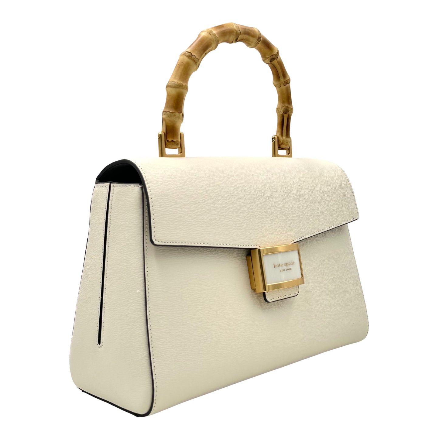 Kate Spade Katy Medium Bamboo Top-handle White Leather Crossbody Bag - Halo White