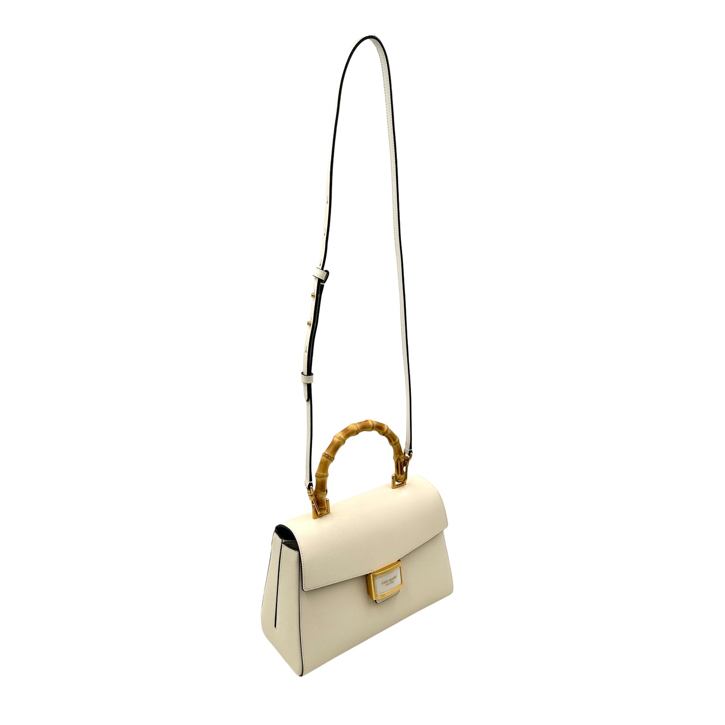 Kate Spade Katy Medium Bamboo Top-handle White Leather Crossbody Bag - Halo White