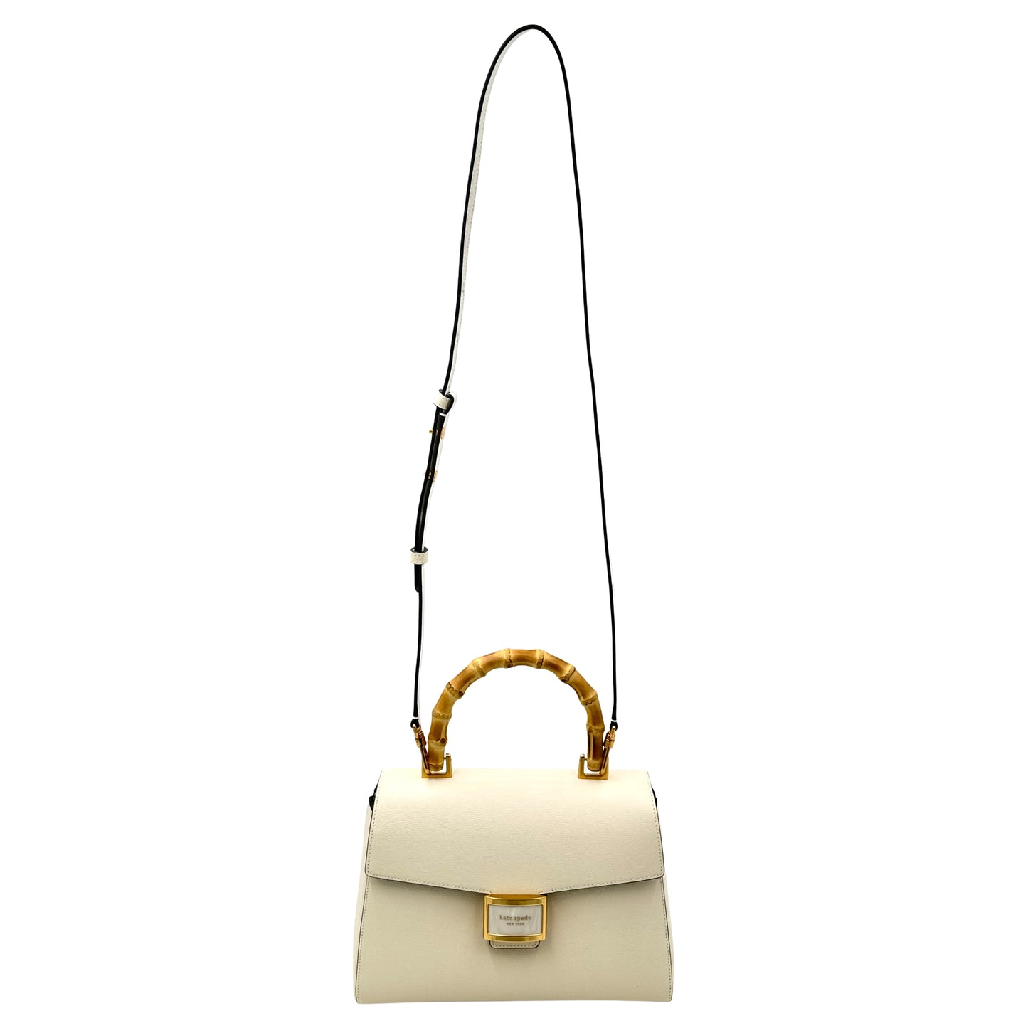 Kate Spade Katy Medium Bamboo Top-handle White Leather Crossbody Bag - Halo White