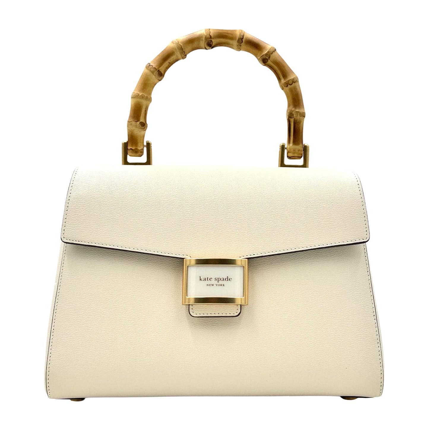 Kate Spade Katy Medium Bamboo Top-handle White Leather Crossbody Bag - Halo White