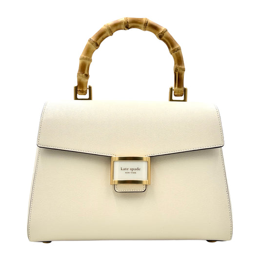 Kate Spade Katy Medium Bamboo Top-handle White Leather Crossbody Bag - Halo White