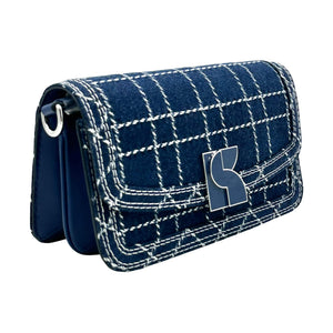 Kate Spade Dakota denim check convertible crossbody bag in indigo with shoulder strap and stylish design.