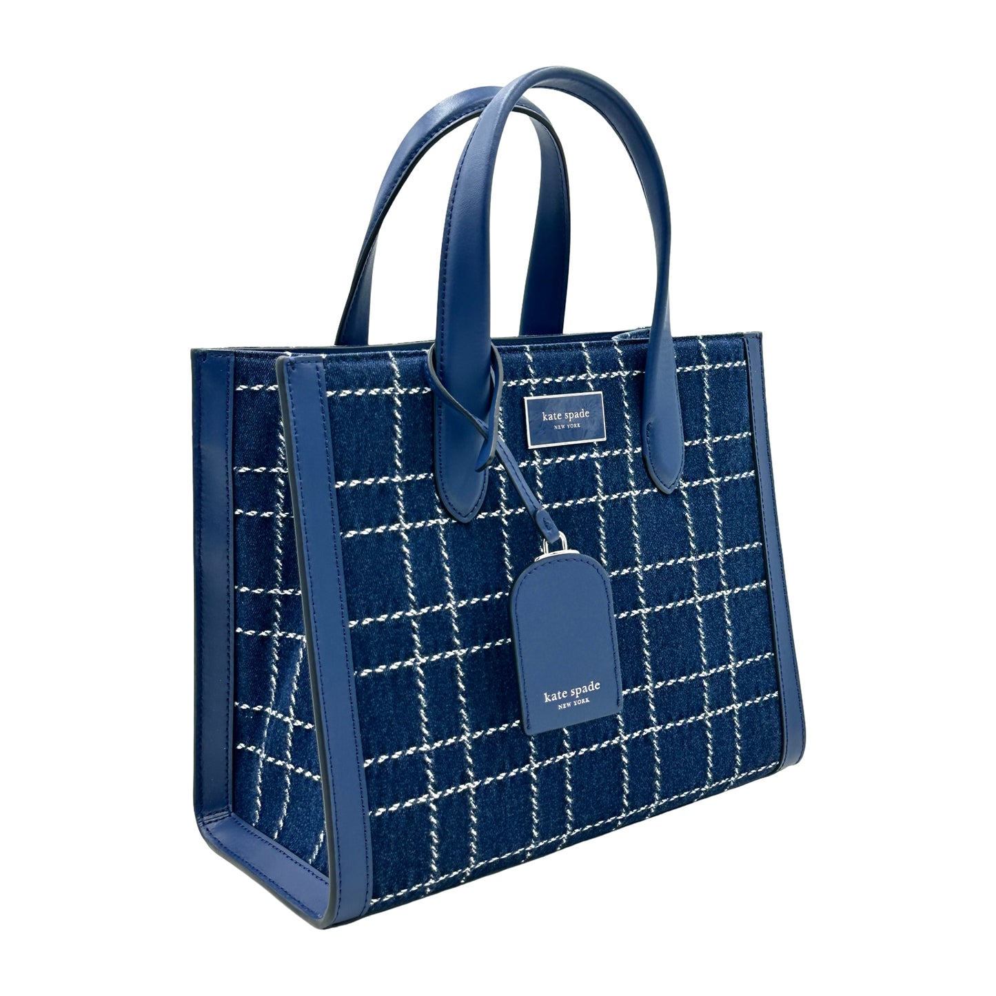 Kate Spade Manhattan Denim Check Small Tote Crossbody Handbag - Indigo