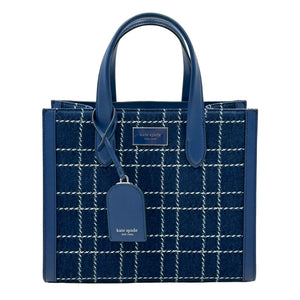 Kate Spade Manhattan Denim Check Small Tote Crossbody Handbag - Indigo - www.unoo.com
