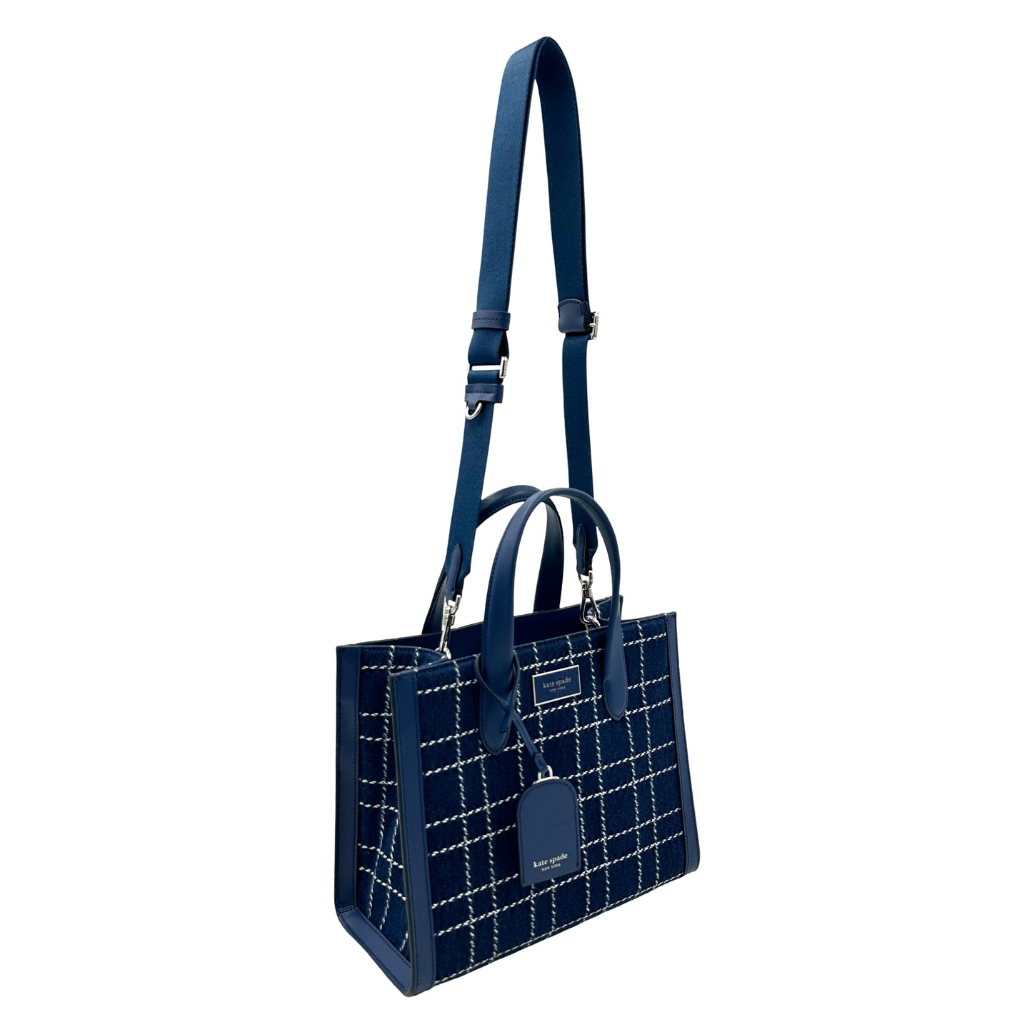 Kate Spade Manhattan Denim Check Small Tote Crossbody Handbag - Indigo