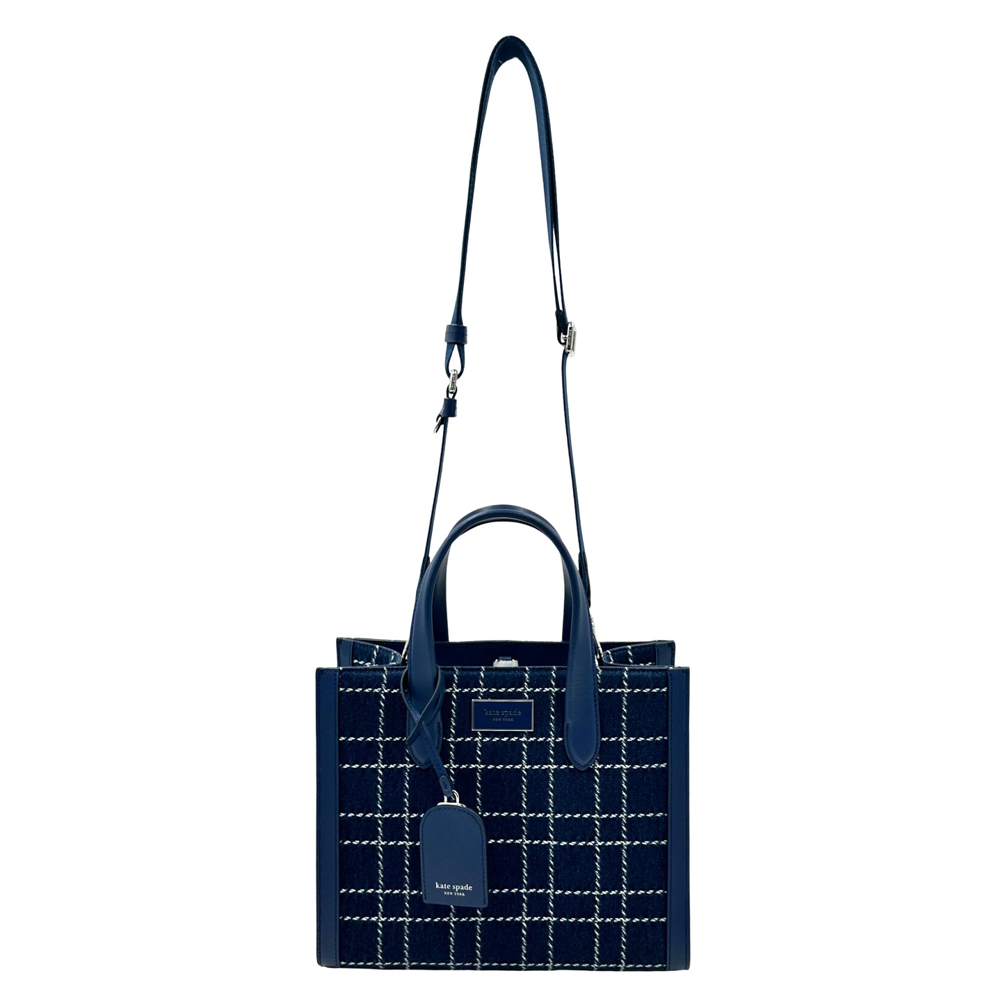 Kate Spade Manhattan Denim Check Small Tote Crossbody Handbag - Indigo