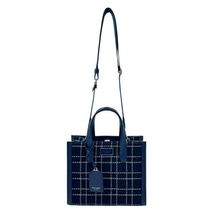 Kate Spade Manhattan Denim Check Small Tote Crossbody Handbag - Indigo - www.unoo.com