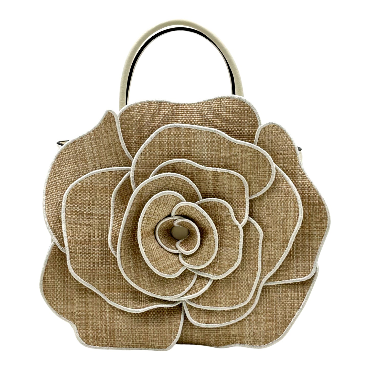 Kate Spade Flora 3D Rose Straw Crossbody - Natural