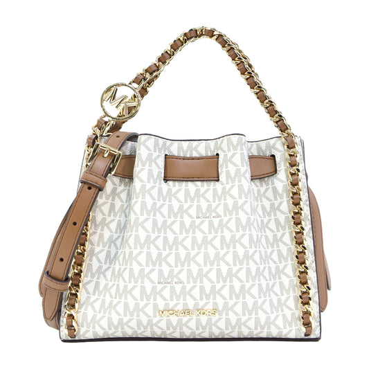 Michael Kors Mina Small Signature Logo Chain Crossbody Bag- Vanilla
