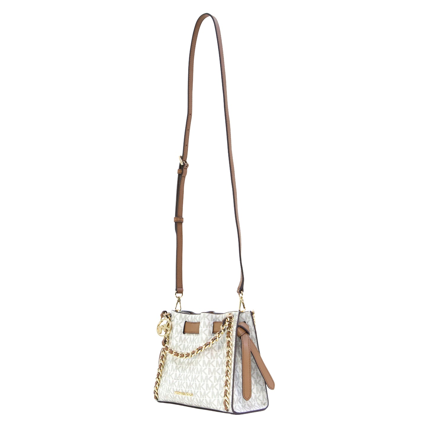 Michael Kors Mina Small Signature Logo Chain Crossbody Bag- Vanilla