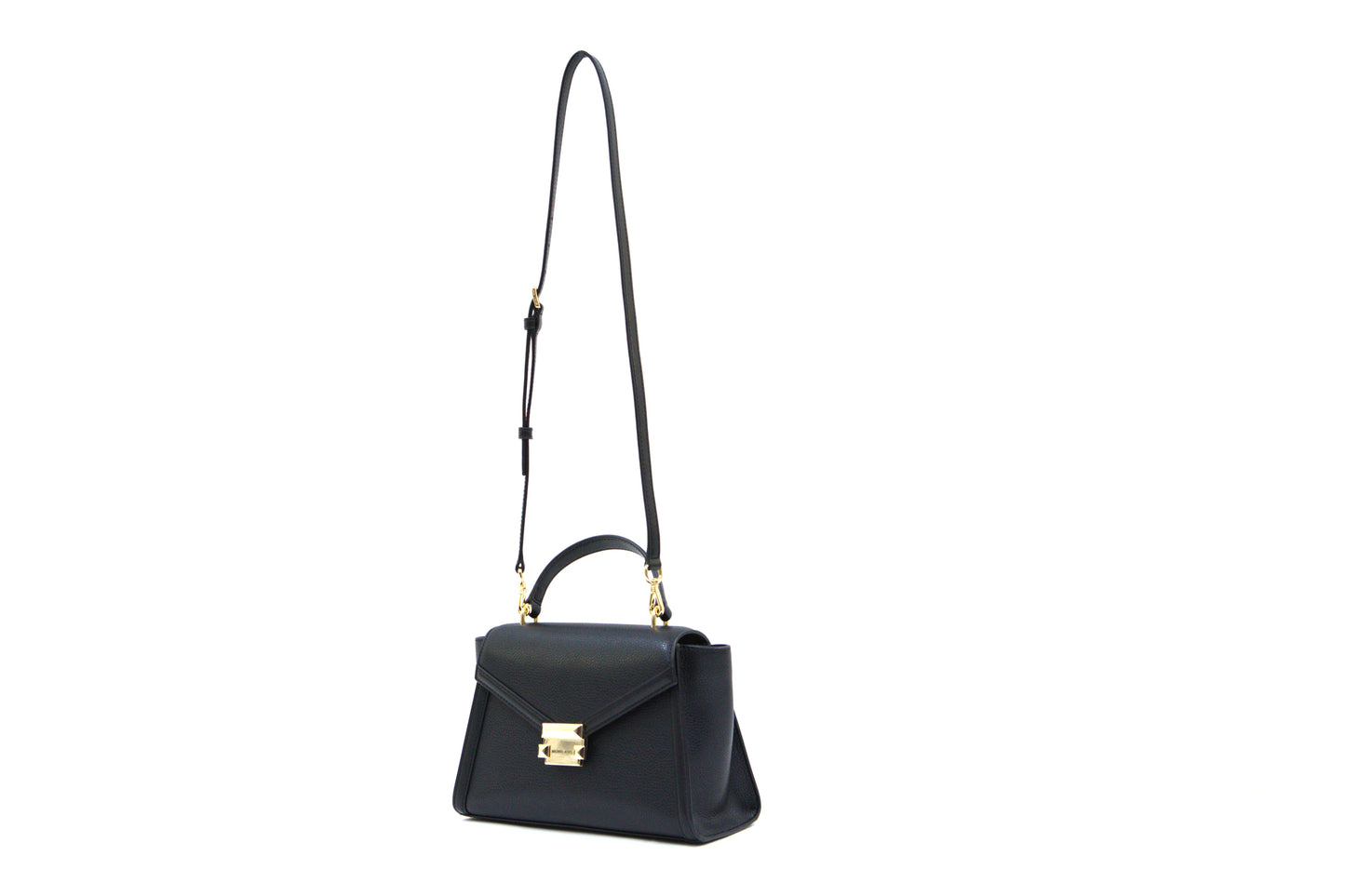 Michael Kors Whitney Leather Satchel Bag Medium Flap Shoulder - Black