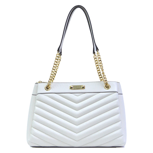 Michael Kors Whitney Medium Chain Strap Tote Shoulder Bag - Light Cream