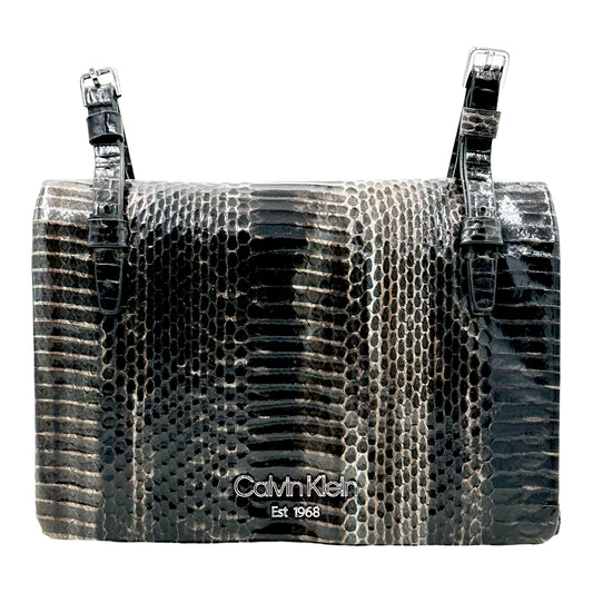Calvin Klein Penny Crossbody Triple Compartment Python Snakeskin- Black/Brown