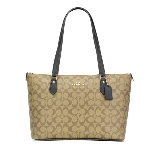 Coach Gallery Tote In Signature Canvas - Khaki Black