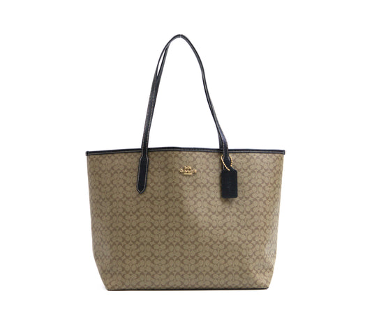 Coach City Tote In Signature Canvas - Khaki Black