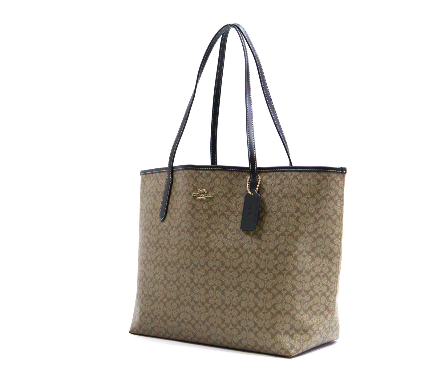 Coach City Tote In Signature Canvas - Khaki Black