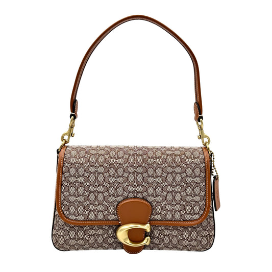 Coach Soft Tabby Shoulder Bag In Micro Signature Jacquard - Cocoa Burnished Amber