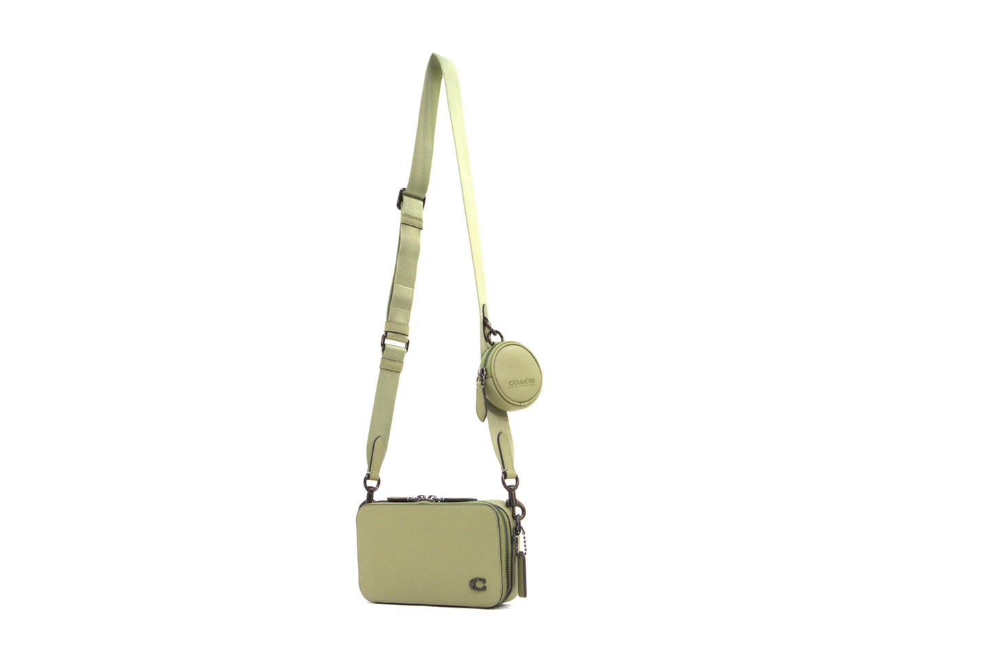 Coach Charter Slim Crossbody Bag Pebbled Leather Round Pouch - Moss