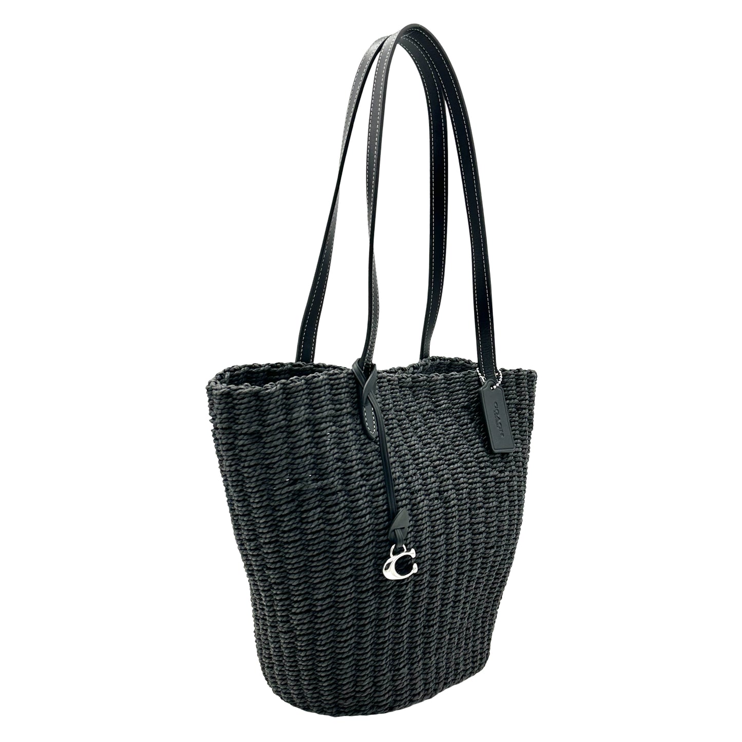 Coach Small Tote Bag in Straw Raffia- Black