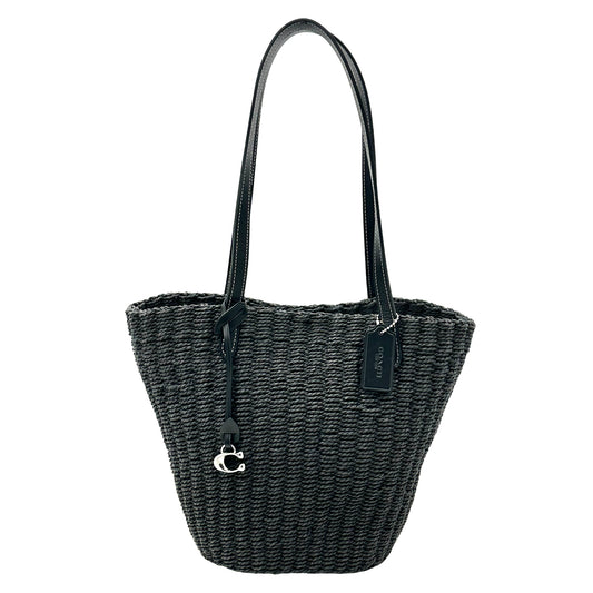 Coach Small Tote Bag in Straw Raffia- Black