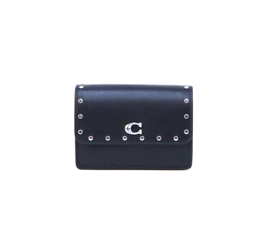 Coach Essential Half Flap Card Case With Rivets - Black