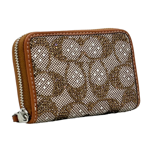 Coach Small Zip Around Crystal Signature Jacquard Contrast Trim Wallet- Burnished Amber