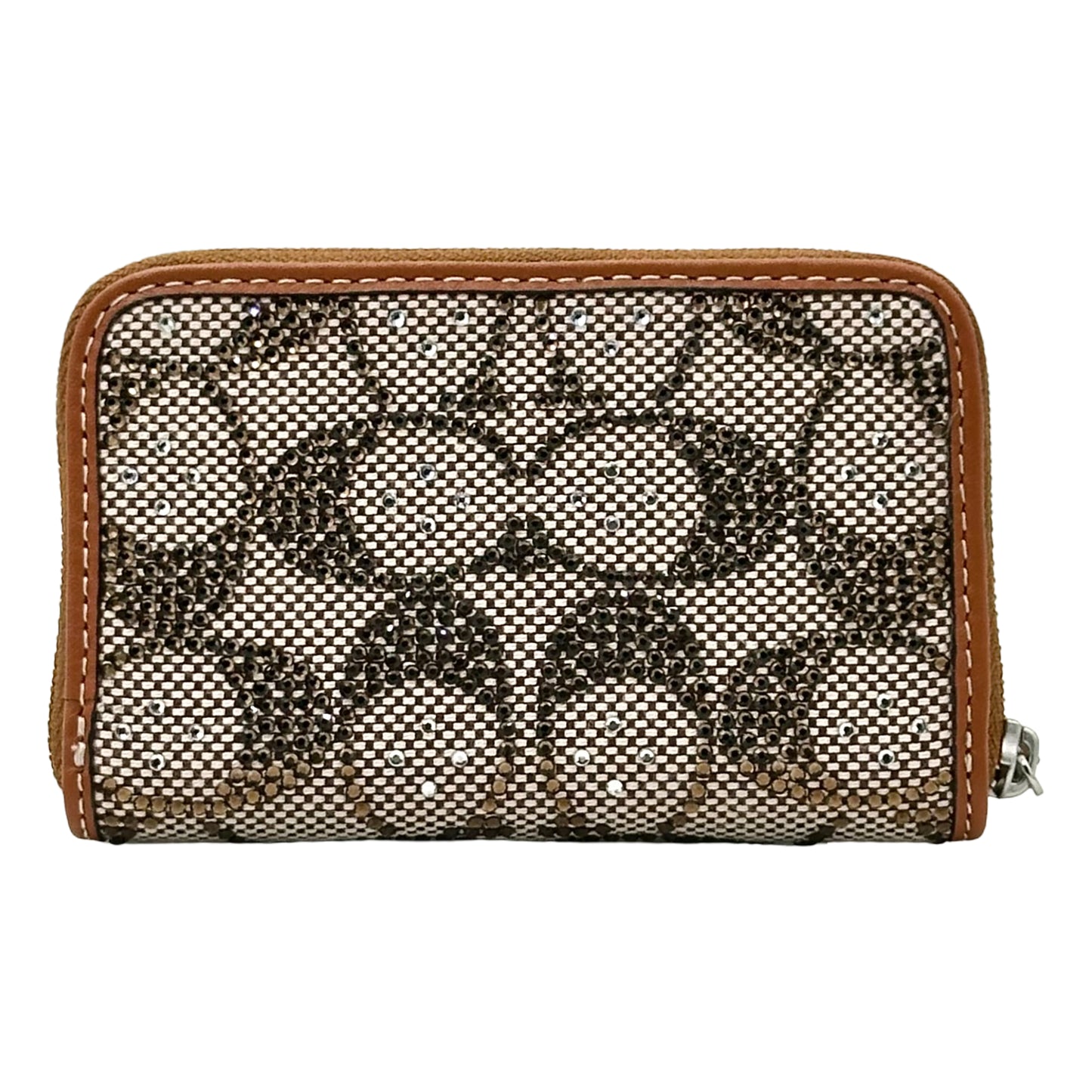 Coach Small Zip Around Crystal Signature Jacquard Contrast Trim Wallet- Burnished Amber