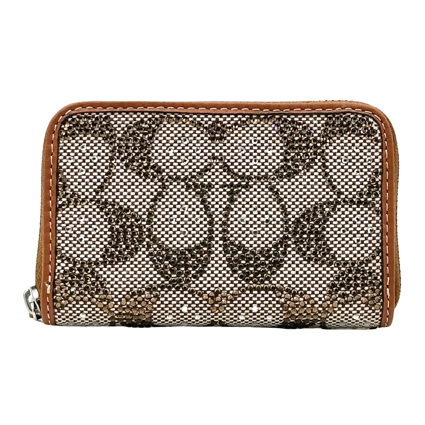 Coach Small Zip Around Crystal Signature Jacquard Contrast Trim Wallet- Burnished Amber