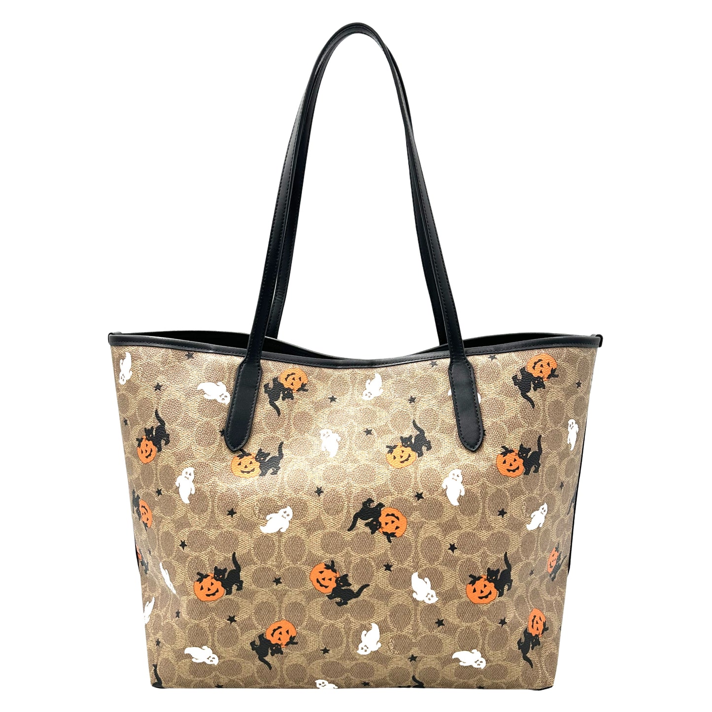 Coach City Tote In Signature Canvas With Halloween Print- Tan/Black/Multi