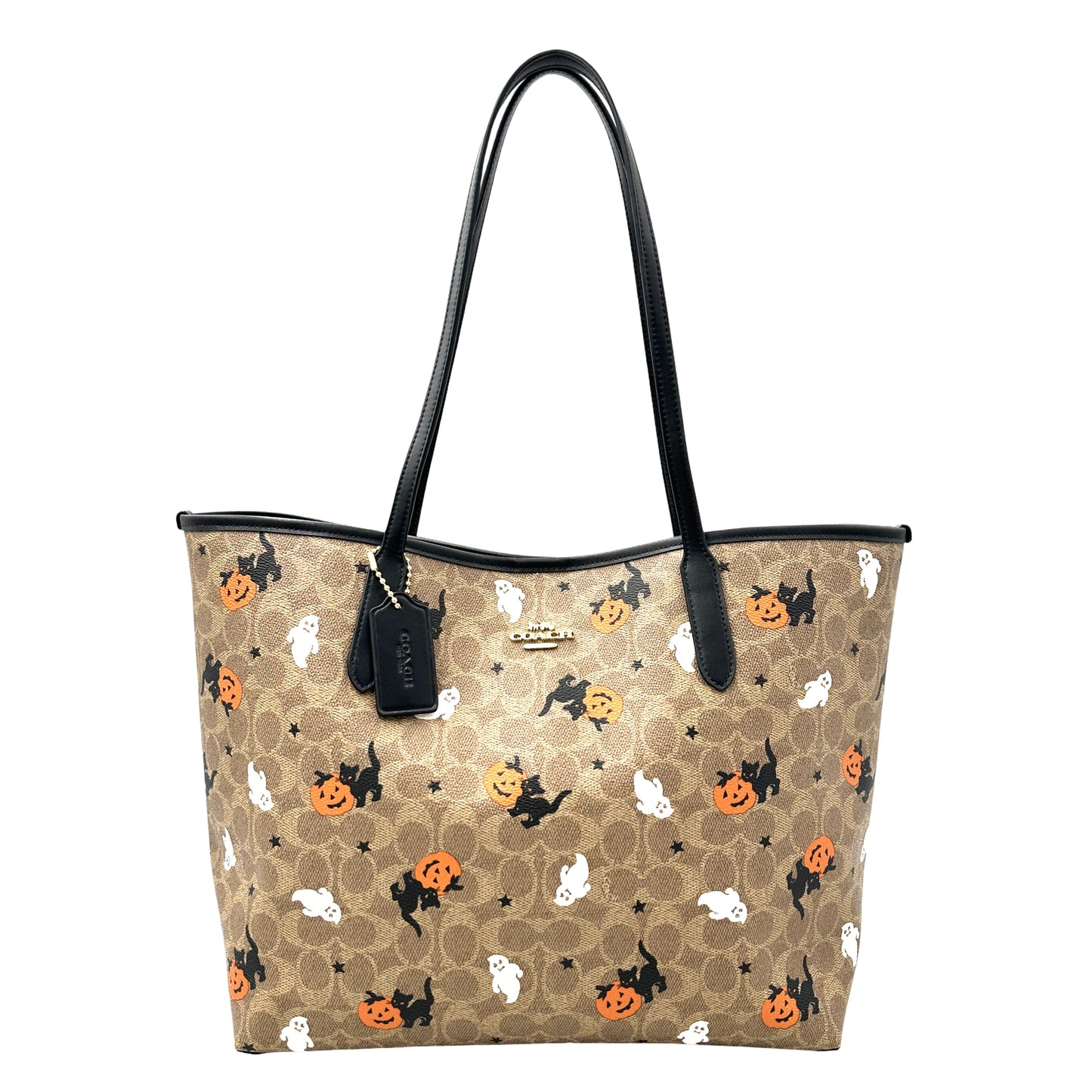 Coach City Tote In Signature Canvas With Halloween Print- Tan/Black/Multi