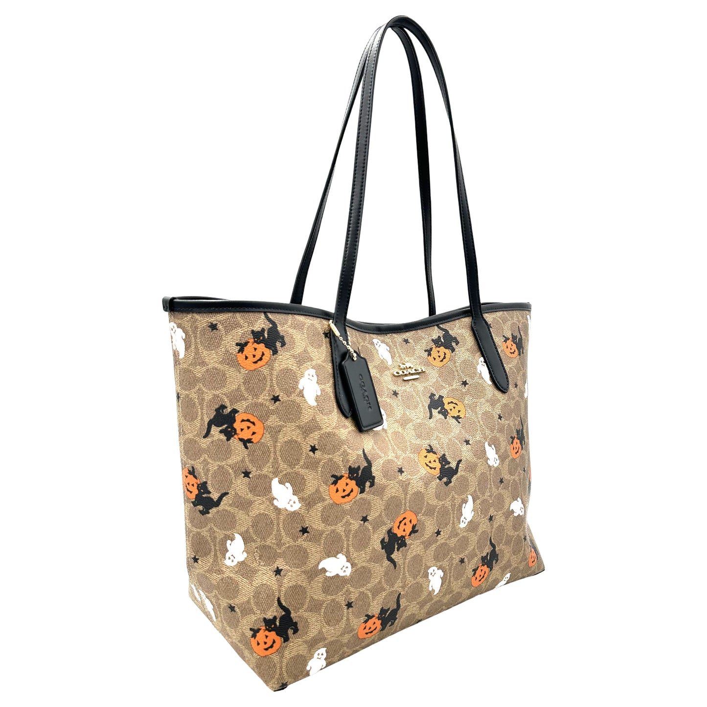 Coach City Tote In Signature Canvas With Halloween Print- Tan/Black/Multi