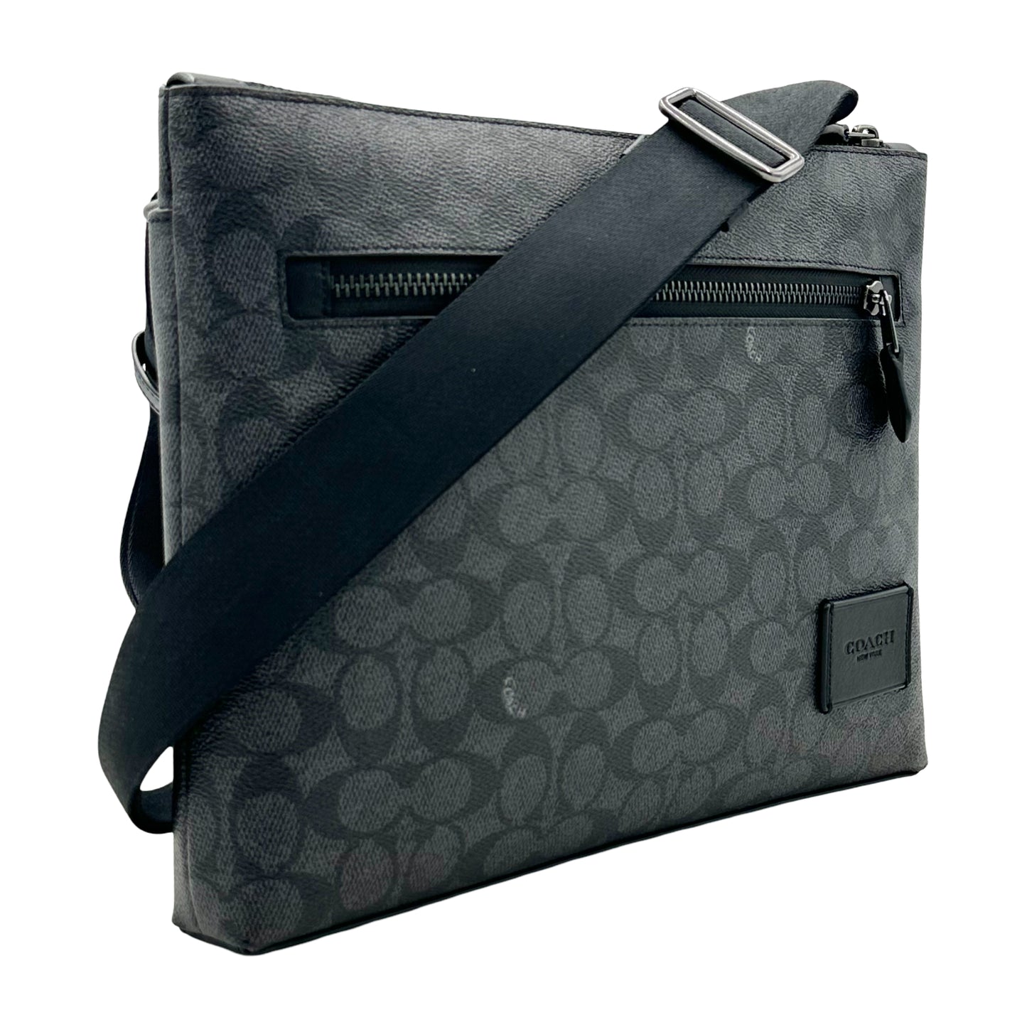 Coach Carrier Zip Signature Canvas & Leather Crossbody Bag- Charcoal Black
