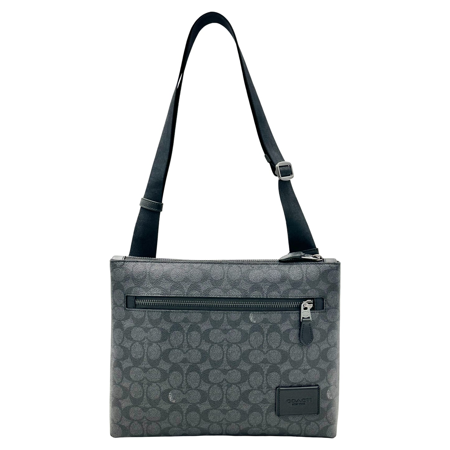 Coach Carrier Zip Signature Canvas & Leather Crossbody Bag- Charcoal Black