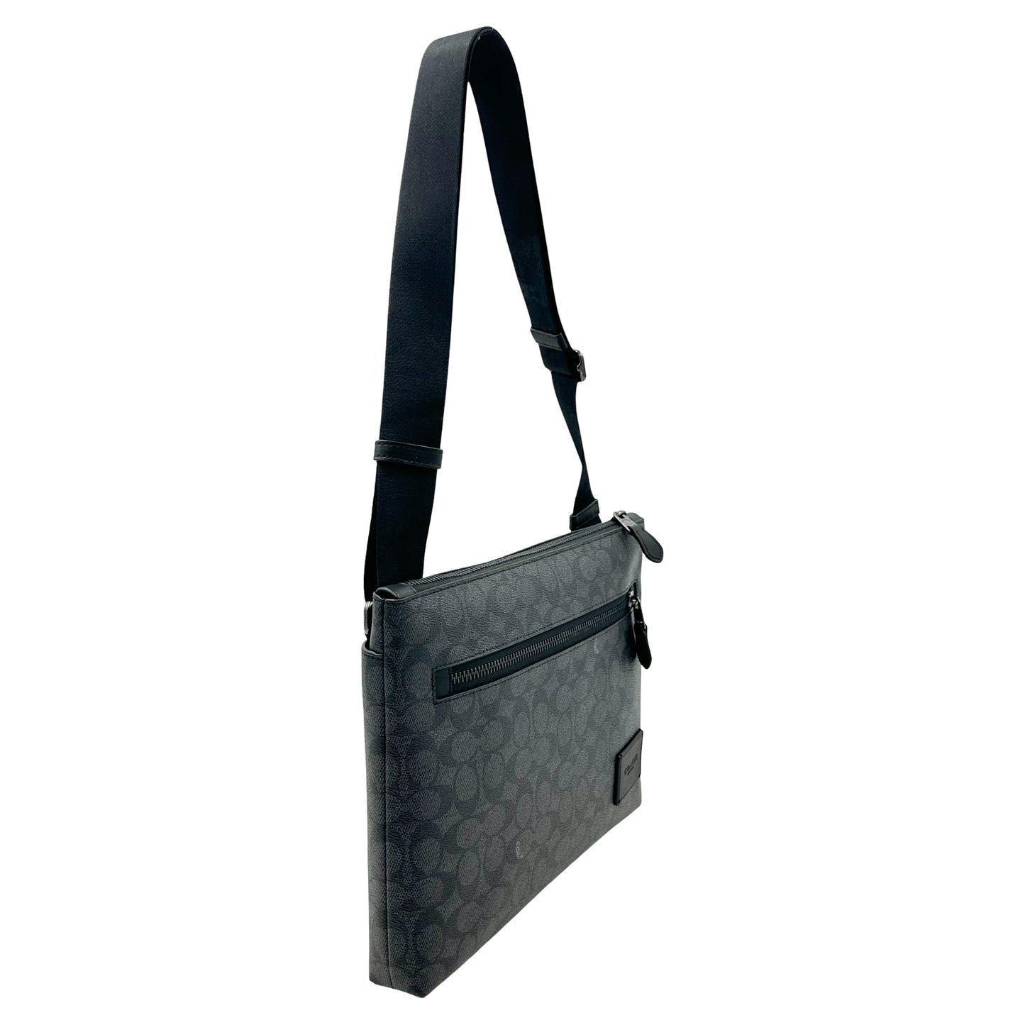 Coach Carrier Zip Signature Canvas & Leather Crossbody Bag- Charcoal Black