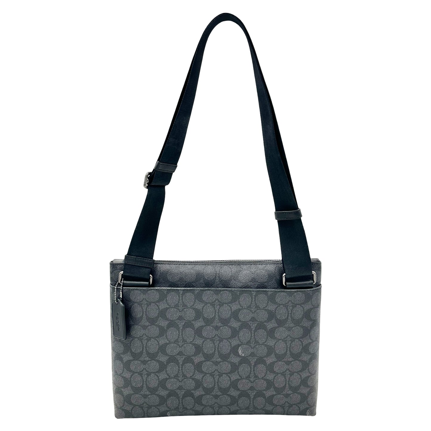 Coach Carrier Zip Signature Canvas & Leather Crossbody Bag- Charcoal Black