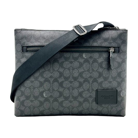 Coach Carrier Zip Signature Canvas & Leather Crossbody Bag- Charcoal Black