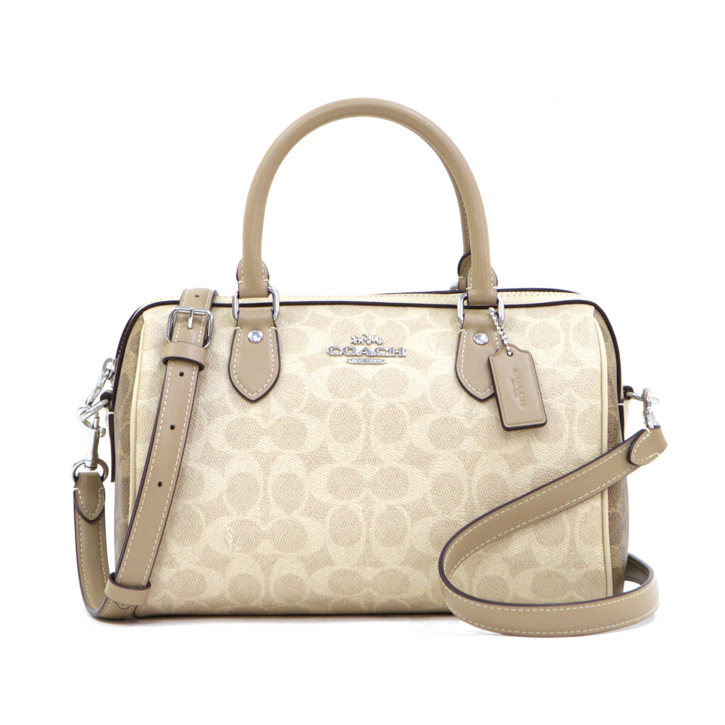 Coach Rowan Satchel Bag In Blocked Signature Canvas - Sand Taupe