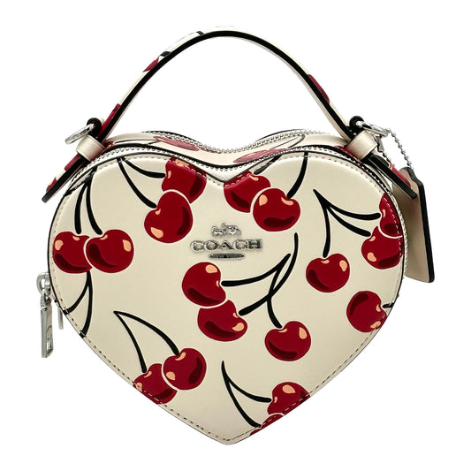Coach Heart Crossbody Bag With Cherry Print- Silver/Chalk Multi