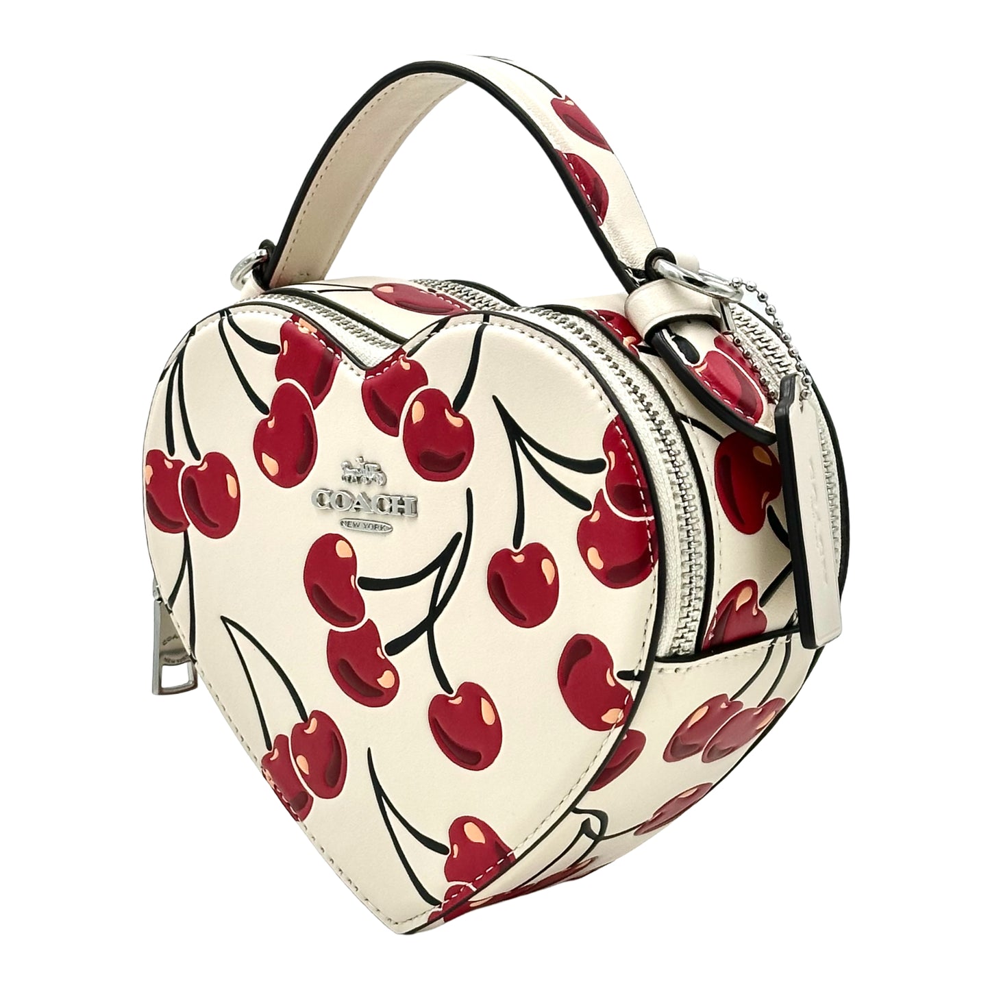 Coach Heart Crossbody Bag With Cherry Print- Silver/Chalk Multi
