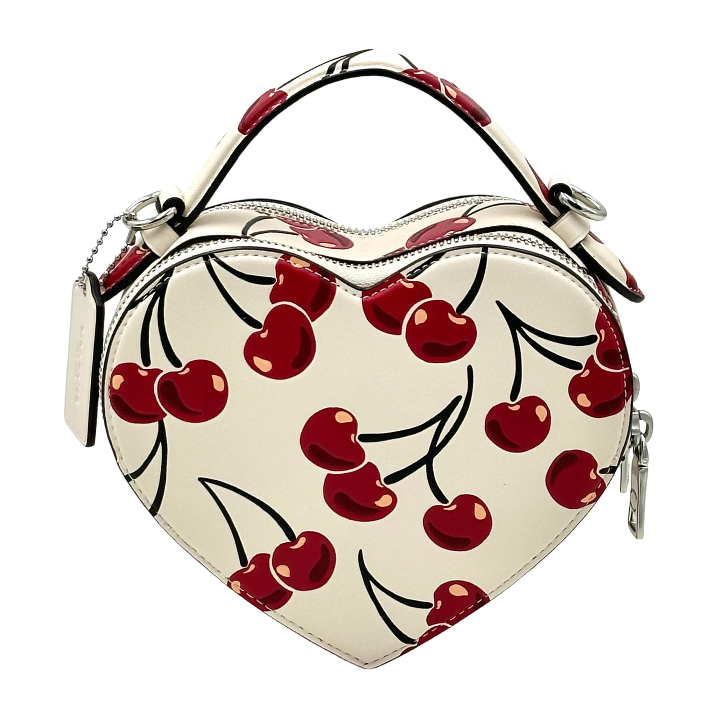 Coach Heart Crossbody Bag With Cherry Print- Silver/Chalk Multi