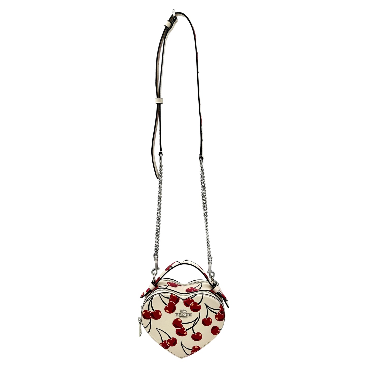Coach Heart Crossbody Bag With Cherry Print- Silver/Chalk Multi